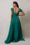 Shop_Pinup By Astha_Emerald Green Art Flat Chiffon; Lining: Butter Ruffle Sleeve Gown For Women_at_Aza_Fashions