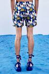 Shop_TRIUNE_Blue Tencel Satin Printed Digital The Stag Show Shorts _at_Aza_Fashions