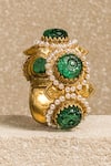 Buy_Tarun Tahiliani_Emerald Green Fresh Water Pearls Carved Cabochon French Kada _at_Aza_Fashions