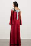 Shop_Akhl_Red Satin, Chiffon, Polyester Round Neck Metallic Crescent Kaftan Dress _at_Aza_Fashions