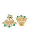 Shop_Curio Cottage_Green Semi Precious Kundan Stone Half Crescent Shaped Chandbalis_at_Aza_Fashions