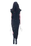 Shop_Aroka_Black Velvet Embroidery Open Neck Phoenix Mashru Hand Smocked Bib _at_Aza_Fashions