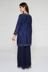 Shop_Bha sha_Blue Kurta  Dupion Silk Embroidered Mirror Tie-up Prachi Short Sharara Set _at_Aza_Fashions