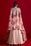 Shop_Bhumika Sharma_Red Organza, Net Sequins, Embroidery Scoop Neck Blossom Print Cape Lehenga Set _at_Aza_Fashions