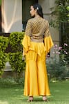 Shop_Bohame_Yellow Satin Chiffon Daniyah Embellished Jacket Peplum Top With Sharara _at_Aza_Fashions