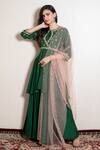 Shop_Kesar Studio_Green Bamboo, Net Zari Round Embroidered Double-layered Anarkali With Dupatta_at_Aza_Fashions