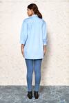 Shop_Naintara Bajaj_Blue Cotton Embellished Chain Ruffle High Neck Collar Shirt_at_Aza_Fashions