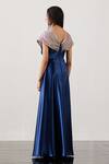 Shop_Akhl_Blue Textured Satin (90% Polyester 10% Elastane)+ Gradient Yoke Gown _at_Aza_Fashions