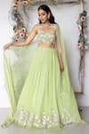 Sunita Bhandari_Green Organza, Viscose Sequins, Cut Work, Embroidery Floral Lehenga Set _Online_at_Aza_Fashions