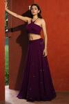 Shop_house of mithi kalra_Purple Georgette Embellished Floral Handcrafted Sequin Lehenga With Blouse _at_Aza_Fashions