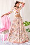Shop_Shachi Sood_Off White Dupion Silk Printed Floral Round Lehenga Set _at_Aza_Fashions