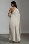 Shop_AMRTA by GUNEET KONDAL_Off White Shell 100% Viscose Satin Plain Paros One Shoulder Kaftan Gown _at_Aza_Fashions
