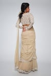 Shop_Asaga_Beige Silk, Georgette Bows, Embroidery Sweetheart Neck Kate Pre-draped Saree _at_Aza_Fashions