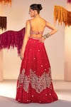 Shop_SILKY BINDRA_Pink Organza Embroidery Floral V Neck Crystal And Sequin Lehenga Set _at_Aza_Fashions