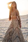 Shop_Sahil Kochhar_Green Organza Embroidered Floral Patterns Roohi Lehenga And Blouse Set  _at_Aza_Fashions