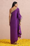 Shop_Label Nitika_Purple Madras Silk Hand Embroidered Sequin And Bead Work One Shoulder Neck Dress _at_Aza_Fashions