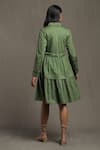 Shop_Ritu Kumar_Green Cotton Satin Plain Collared Neck Ruffled Hem Shirt Dress _at_Aza_Fashions