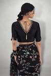 Shop_I Am Design_Black Raw Silk Aari Crew Neck Embroidered Blouse _at_Aza_Fashions