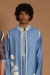 Shop_Rar Studio_Blue Chanderi Handloom (50%silk X 50%cotton) Jacket Kurta Set  _at_Aza_Fashions