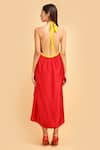 Shop_LABEL IVISH_Red Pure Silk Charmeuse Satin Plain Halter Neck Gathered Dress  _at_Aza_Fashions