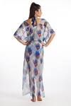 Shop_Kai Resortwear_White Georgette Print Ikat One Shoulder Kaftan Cover Up For Women_at_Aza_Fashions