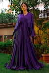 Shop_OMANA BY RANJANA BOTHRA_Purple Satin Sequin V Neck Flared Gown _at_Aza_Fashions