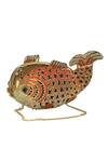 Shop_Crystal Craft_Gold Embellished Glittering Goldfish Shaped Clutch_at_Aza_Fashions