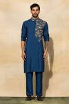 Shop_Diyarajvvir_Blue Cotton Embroidery Thread Kurta Set _at_Aza_Fashions