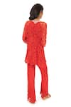 Shop_Monisha Jaising_Red Lace Embroidered Floral Pattern Round Short Tunic And Pant Set  _at_Aza_Fashions