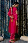 Shop_Maison Shefali_Pink Kurta Chanderi Silk Hand Embroidery Gulaab Floral Set _at_Aza_Fashions
