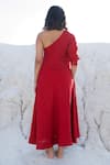 Shop_The Loom Art_Red Handwoven Chanderi Silk Embroidered One Shoulder Bias Cut Dress  _at_Aza_Fashions