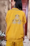 Shop_Sunita Nagi_Yellow Dupion Silk Embroidered Cross Stitch Thread Placement Top And Pant Set _at_Aza_Fashions