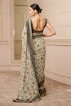 Shop_Tarun Tahiliani_Black Saree- Crepe 60 Gm Printed Floral Botanical_at_Aza_Fashions