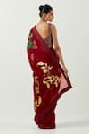 Shop_Label Earthen_Maroon Organza Silk Embroidered Applique Chameli Saree With Blouse _at_Aza_Fashions