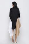 Shop Escape By Aishwarya Black Cotton Satin Shawl Neck Colorblock Draped Shirt Dress at Aza Fashions Shop_Escape By Aishwarya_Black Cotton Satin Shawl Neck Colorblock Draped Shirt Dress _at_Aza_Fashions