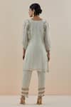 Shop_Makaan.51_Off White Lurex Georgette Floral Yoke Kurta With Straight Pant _at_Aza_Fashions