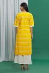 Shop_Banana Labs_Yellow Cotton Round Neck Stripe Pattern Kurta And Palazzo Set _at_Aza_Fashions