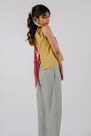 Tussah By Siddhi Shah_Green Cotton Cut Work Round Neck Bowtie Crop Top _Online_at_Aza_Fashions