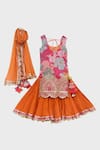 Shop_FAYON KIDS_Orange Floral Pattern Kurta Lehenga Set For Girls_Online_at_Aza_Fashions