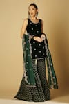 Monk & Mei_Emerald Green Kurta: Velvet Embroidered Floral Cyra Sharara Set For Women_Online_at_Aza_Fashions