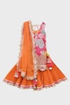 FAYON KIDS_Orange Floral Pattern Kurta Lehenga Set For Girls_Online_at_Aza_Fashions