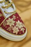 Shop_AROUND ALWAYS_Maroon Embroidered Cassie Floral Sneakers _at_Aza_Fashions