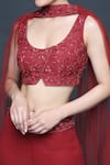 Sanjev Marwaaha_Red Georgette Embellished Beads Round Overlap Blouse Palazzo Set _Online_at_Aza_Fashions