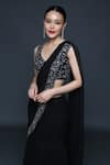 Sanjev Marwaaha_Black Georgette Embellished Beads V Neck Pre Draped Ruffle Saree _Online_at_Aza_Fashions