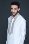 Buy_Sanjev Marwaaha_Ivory Cotton Silk Embroidered Resham Thread Work Mandarin Collar Kurta Set _Online_at_Aza_Fashions