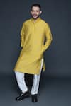 Sanjev Marwaaha_Yellow Cotton Silk Embroidered Cut Dana And Thread Work Butti Pattern Kurta Set _Online_at_Aza_Fashions