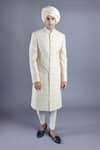 Buy_Abhishek Gupta_Beige Cotton  Lining Printed Embroidered Sherwani And Kurta Set _at_Aza_Fashions