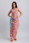 Buy_Nautanky_Orange Neoprene Printed Floral Round Sleeveless Dress  _Online_at_Aza_Fashions