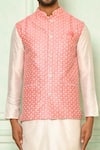Arihant Rai Sinha_Coral Embroidery Scallops Bundi For Men_at_Aza_Fashions
