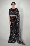I Am Design Black Raw , Organza Aari Crew Neck Floral Embroidered Saree With Blouse Online at Aza Fashions I Am Design_Black Raw , Organza Aari Crew Neck Floral Embroidered Saree With Blouse _Online_at_Aza_Fashions